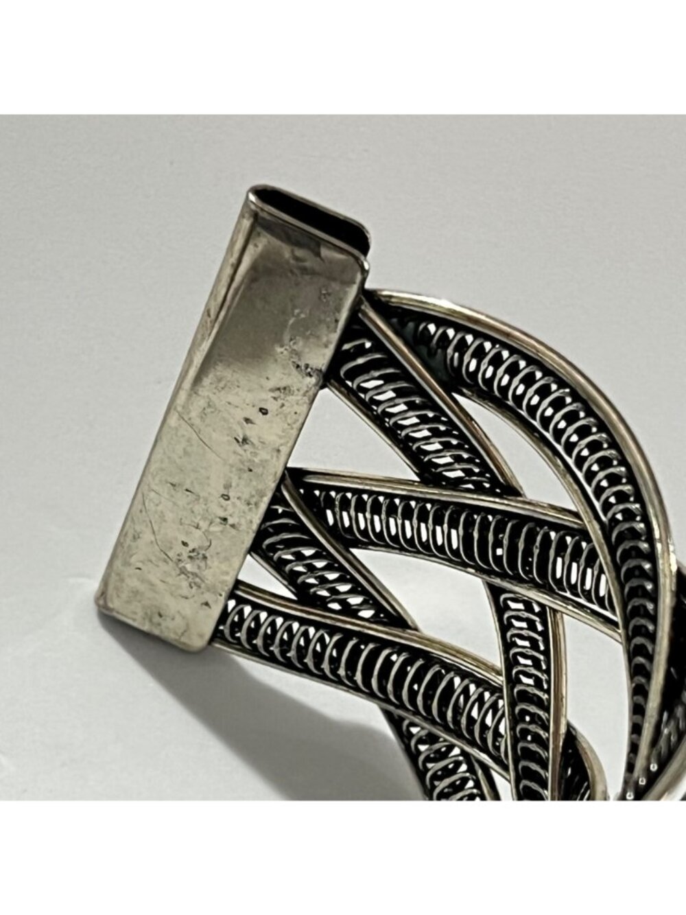 Vintage Silver Tone Cuff Bracelet With Turquoise Stone Floral & Butterfly - Picture 6 of 10